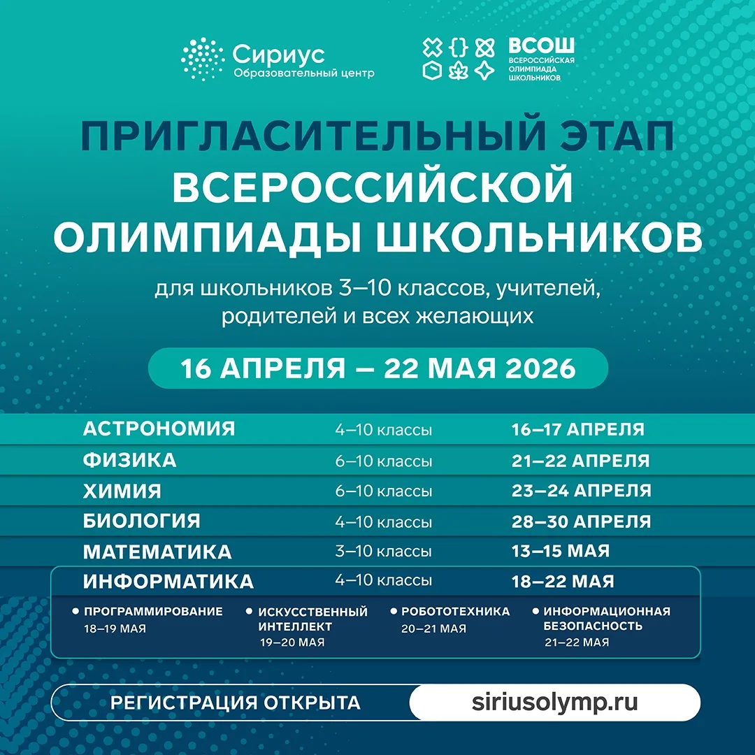 Пригласительный этап всероссийской олимпиады школьников по 6 естественнонаучным предметам: математике, информатике, физике, химии, биологии и астрономии